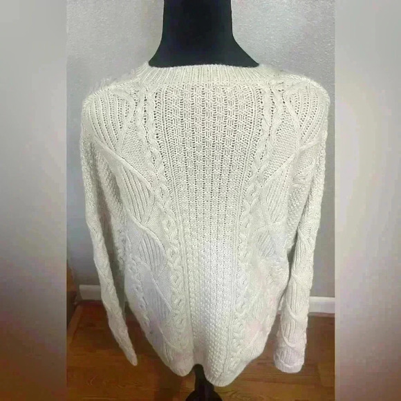TOPSHOP Cable Knit Fisherman Sweater Chunky Ivory Size 10 acrylic/nylon/angora - Picture 3 of 6